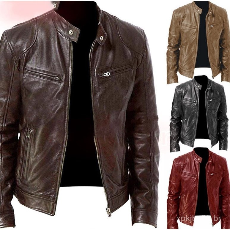 Jaqueta Masculina Elegante de Couro Reforçado de Luxo Moda Casual Slim PG6O
