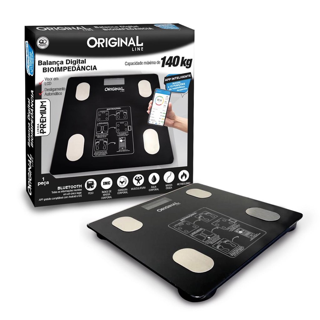 Balança Digital Saída Banheiro Em Vidro Até 140Kg Com Bioimpedância IMC Controle Corporal Prático - Home & Living