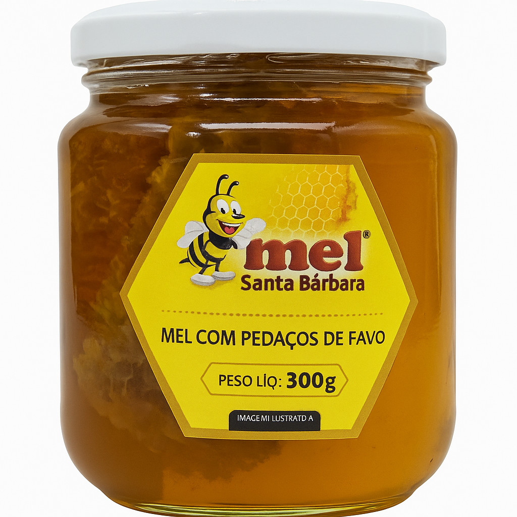 Mel Puro com Pedaços de Favo Santa Bárbara 300g | Natural em Oferta na Shopee