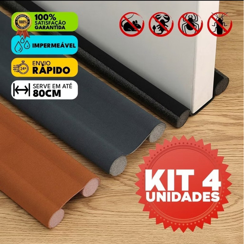 Kit 4 Veda Porta AJUSTÁVEL Proteção Protetor de Porta Impermeável Duplo 80cm Comprimento