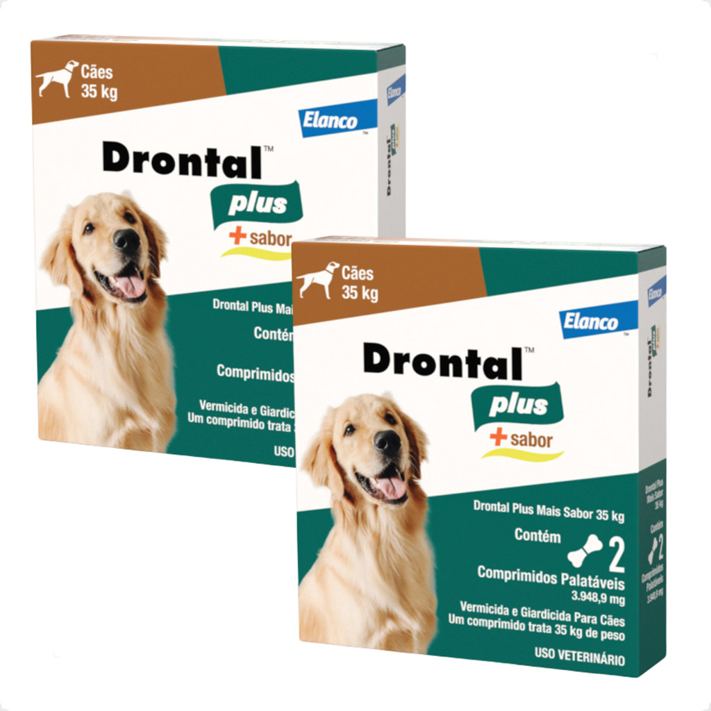 2 Vermífugo Drontal Plus Sabor Carne Cães 35Kg 2 Comprimidos