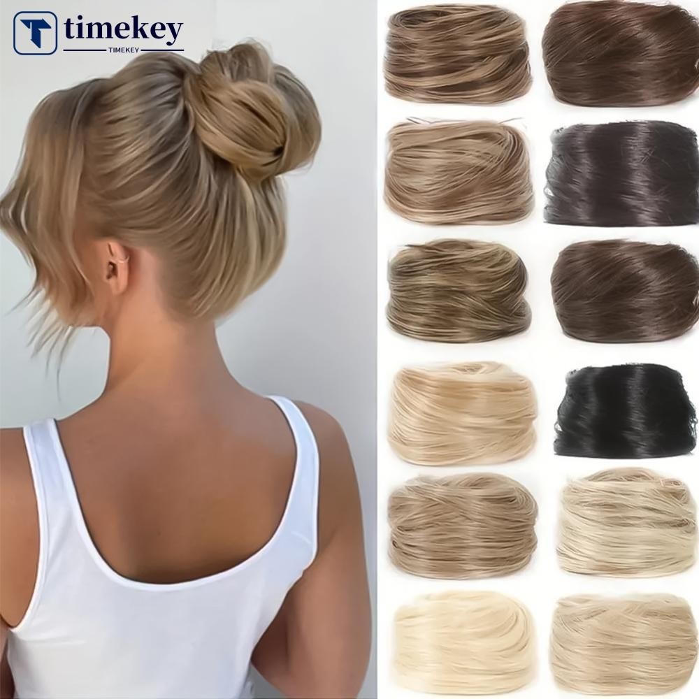 TIMEKEY Peruca Elástica Reta Laço De Cabelo Feminino Simulado Fofo Coque Natural Pessoa Preguiçosa Encaracolada E7I8