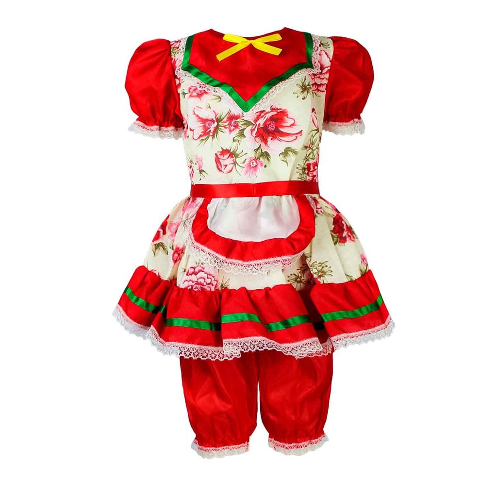 Vestido Feminino Infantil Festa Junina Com Culote