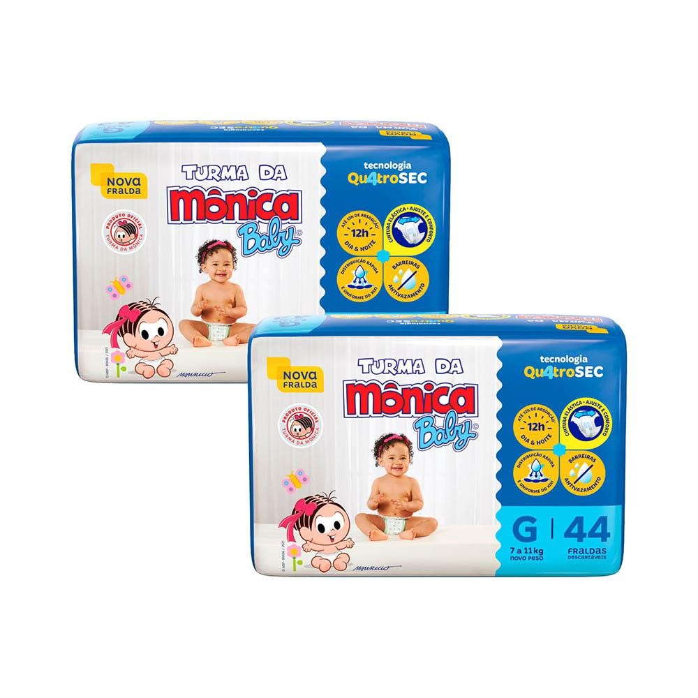 Kit 2 Fraldas Turma da Mônica Baby Mega G com 44un cada em Oferta na Shopee