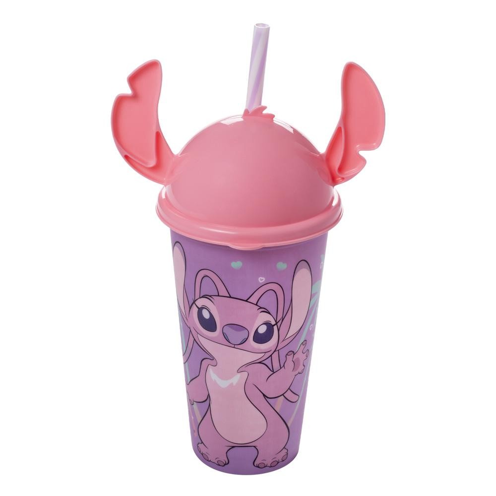 Copo Angel Stitch Canudo Tampa Lúdica Orelhinhas 3D Plasútil em Oferta na Shopee