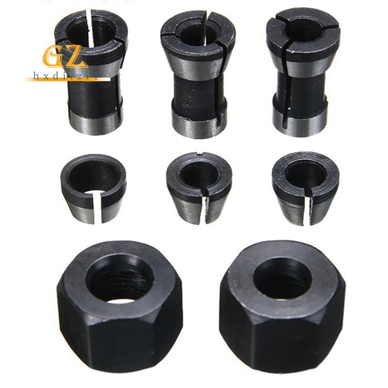 8 Pçs Adaptador De Alta Precisão Conjunto Pinça 6mm/6.35mm/8mm Chuck Gravura Máquina Corte Roteador Fresa Ferramenta