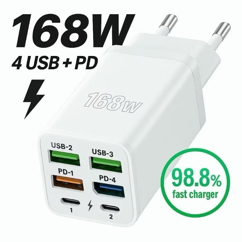 Carregador Rápido De 168W Multi Portas Flash 4USB + 2PD 5V 3A USB Tipo C Adaptador De Energia