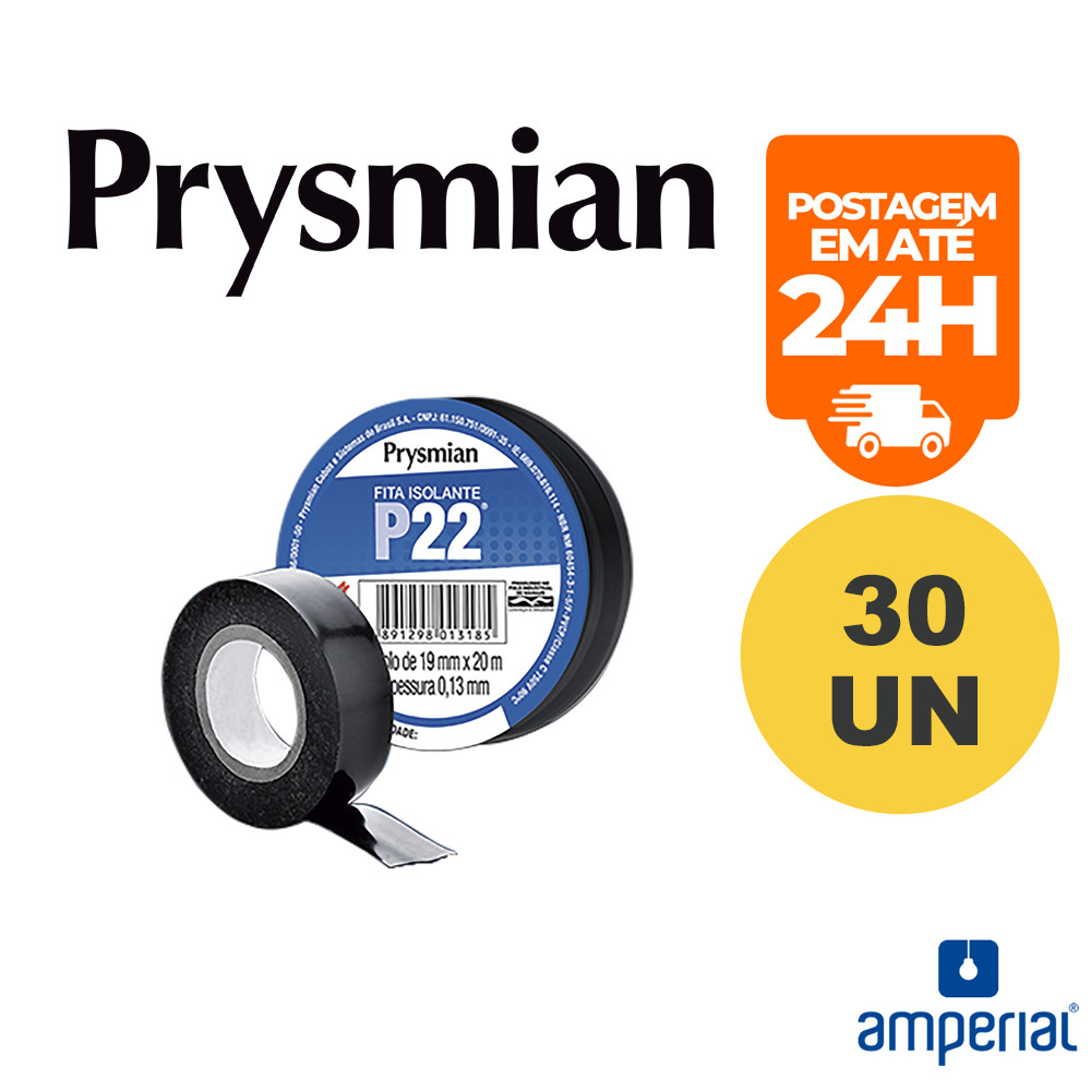 Kit 30 Fita Isolante Prysmian P22 19mm x 20 metros Preta