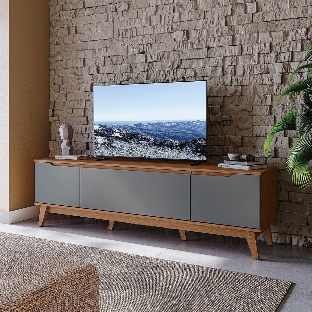 Rack Kappesberg 3 Portas Canela/Chumbo 180cm em Oferta na Shopee