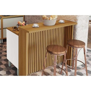 Balcão Ilha Cozinha Gourmet Marquesa c/ 1 Porta e 3 Gavetas 120cm Branca/Nature - Nesher em Oferta na Shopee