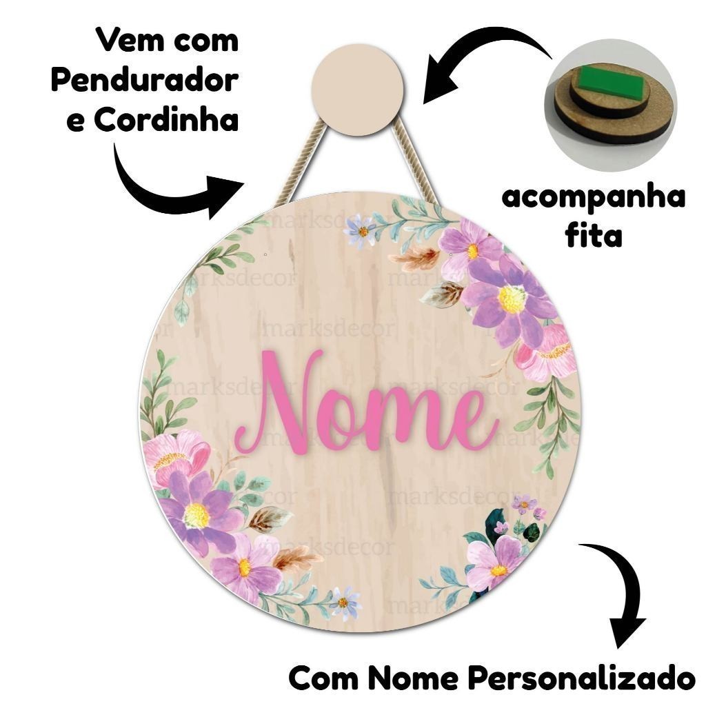 Enfeite Porta Maternidade Flores Jardim Encantado  Quadro Decorativo Infantil Quarto Menina em Oferta na Shopee