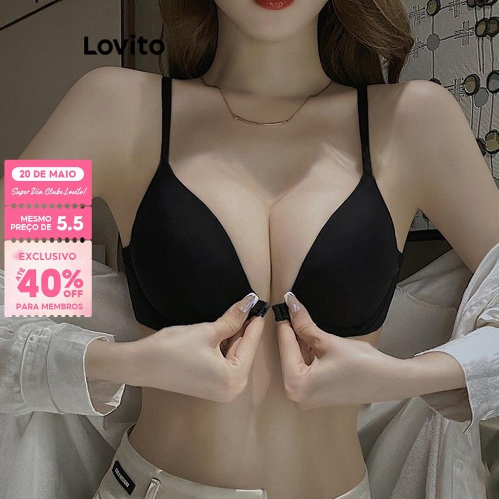 (Trendy) Lovito Bralette Casual Liso Básico Para Mulheres LNM71173 em Oferta na Shopee
