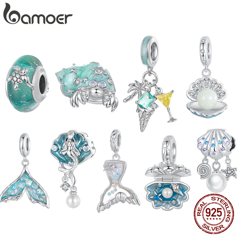 Bamoer 925 Prata Esterlina Charme Oceano Verão Série Concha Design Pingente DIY Para Pulseira Colar Presente Feminino em Oferta na Shopee
