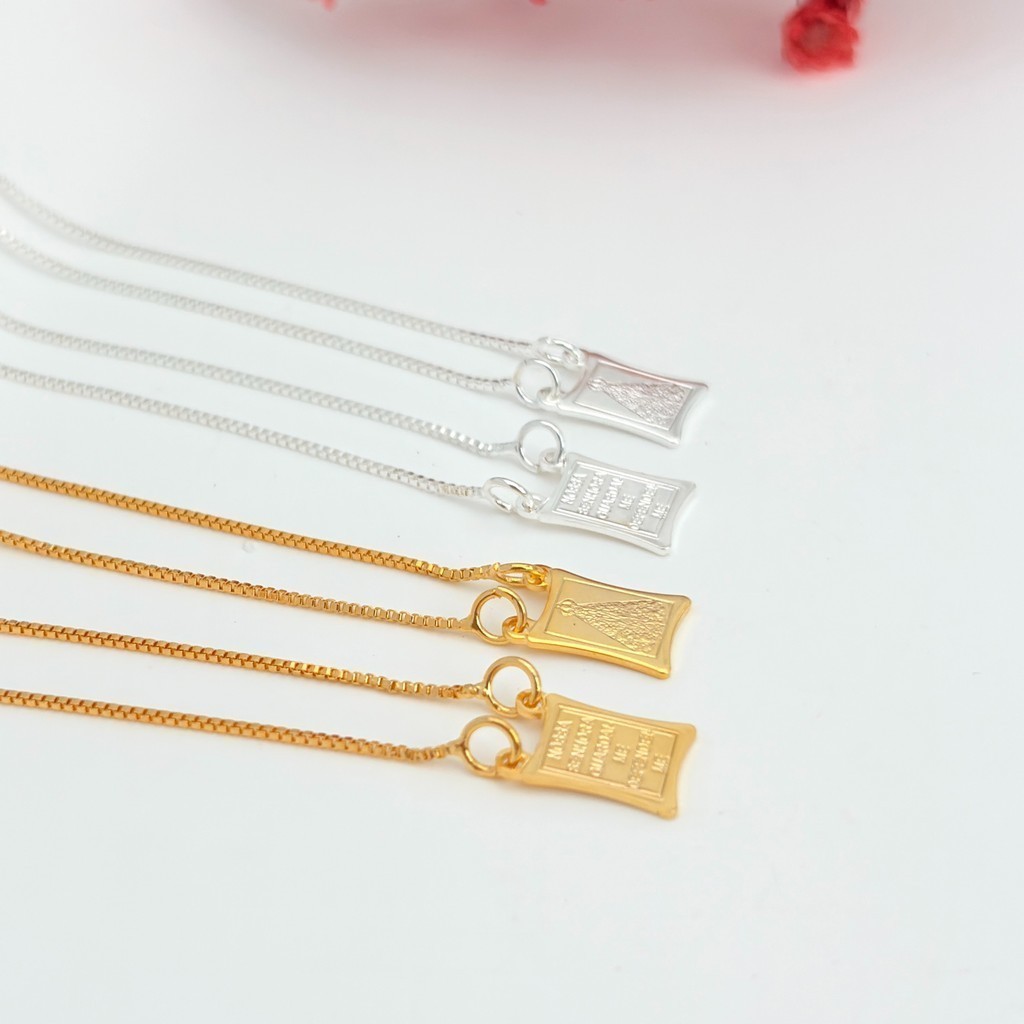Colar de Ombro Sagrado Feminino, Pingente Nossa Senhora Aparecida Banhado em Prata 925 ou Ouro 18k