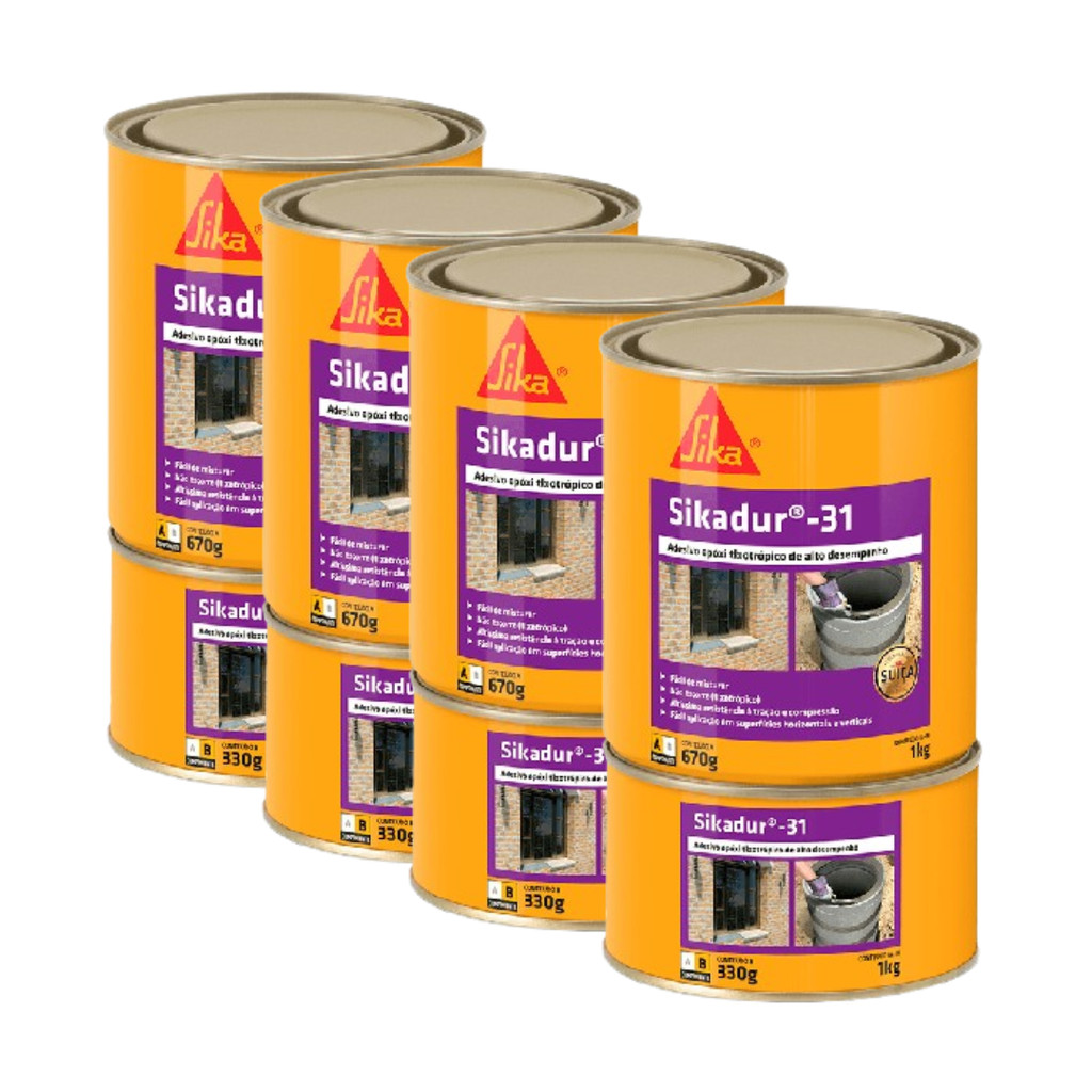 KIT 4 - Adesivo Estrutural Epóxi  Cola P/ Ferro Concreto - SIKADUR 31 - 1kg