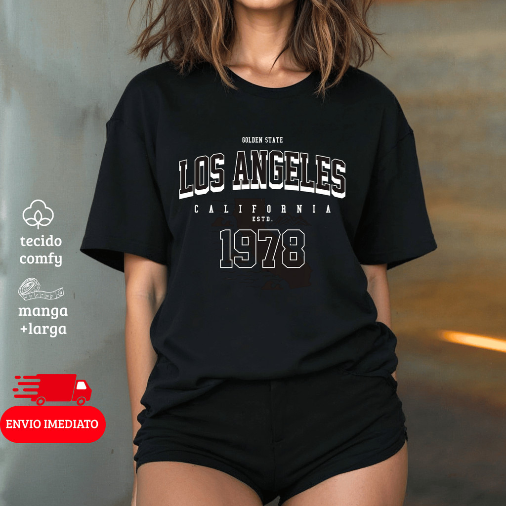 Camiseta California Feminina 100% Algodão - Blusa Look Streetwear Camisa Estampada Estilo Over