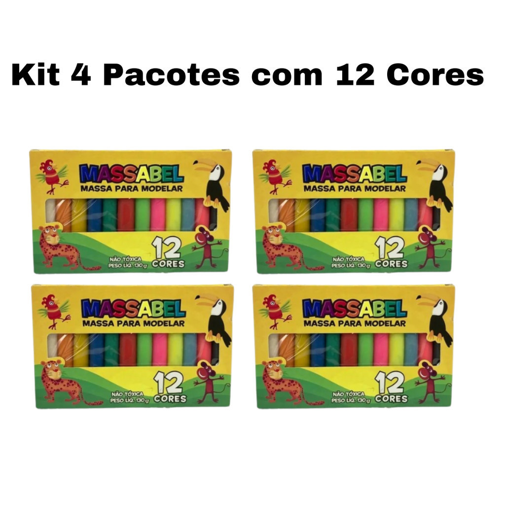 Kit com 4 Massinhas para Modelar 130GR 12 Cores em Oferta na Shopee