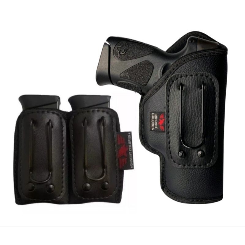 Kit Coldre Velado Sem Aba + Porta Carregador Duplo Para Taurus G3c, G2c, C11  Dissimulado Em Neoprene E Couro P.U