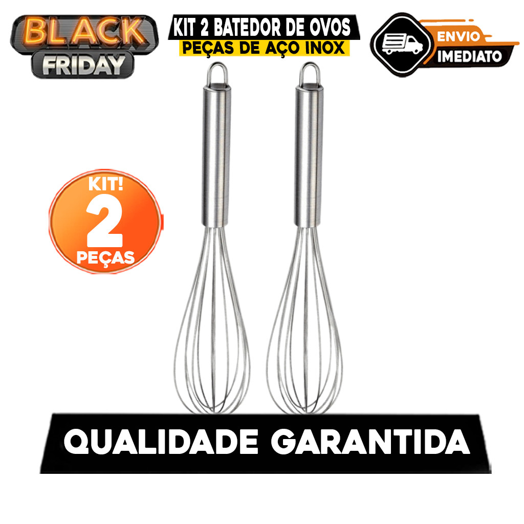 Kit 2 Batedor de Ovos e Massas em Aço Inox Fouet Mixer Manual 30cm Para Cozinha Profissional