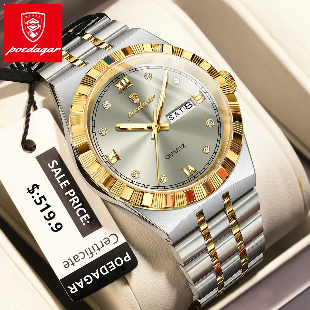 Relógio POEDAGAR , Masculino De Quartzo De Aço Inoxidável Luminoso À Prova D'água Militar