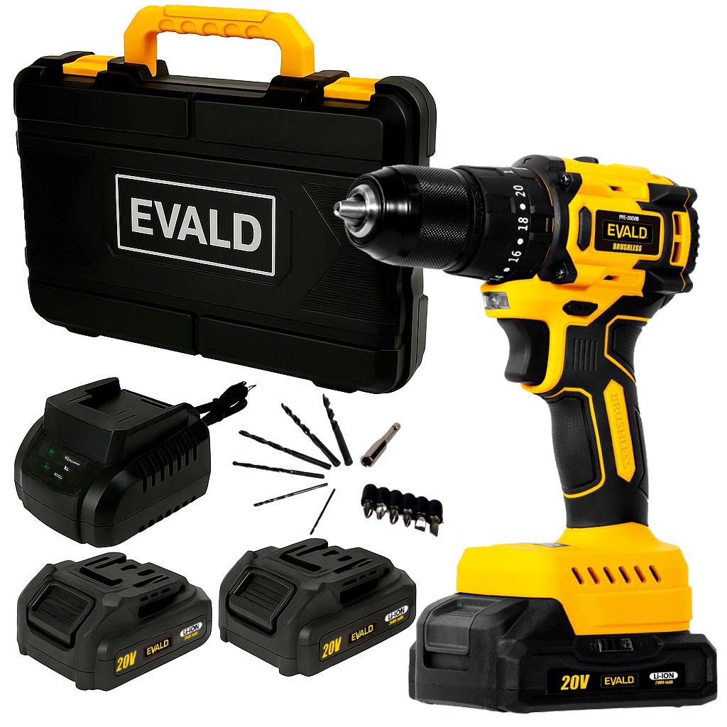 Parafusadeira De Impacto 20v Brushless Mandril Metal 1/2 POL13 MM Carregador Rápido Evald com Kit 13 Peças em Oferta na Shopee