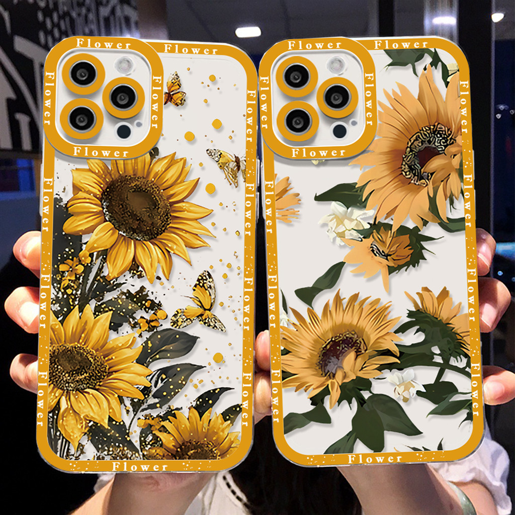 Capa de celular TPU transparente Padrão de girassol Redmi A2 A3 9A 10C 12C 13C POCO X3 X4 X6 PRO NOTE 10 11 12 13 em Oferta na Shopee