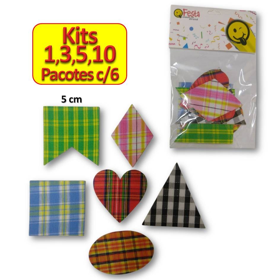 Kit 1,3,5,10 Cartelas Retalho Tecido Autocolante c/6 unidades Festa Junina