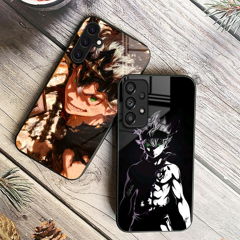Capa De Telefone De Vidro Trevo Preto 03 Para Samsung Galaxy A14 A16 A30 A22 A32 A33 A34 A40 A42 A55 4G A52 A53 A54 A70 
