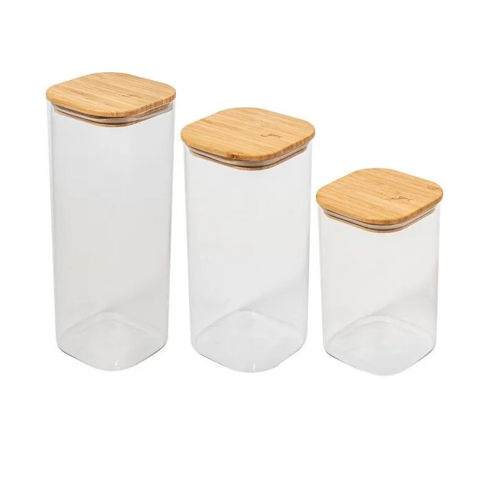 Pote Hermético em Vidro com Tampa de Bambu e Vedação Perfeita em 3 Tamanhos