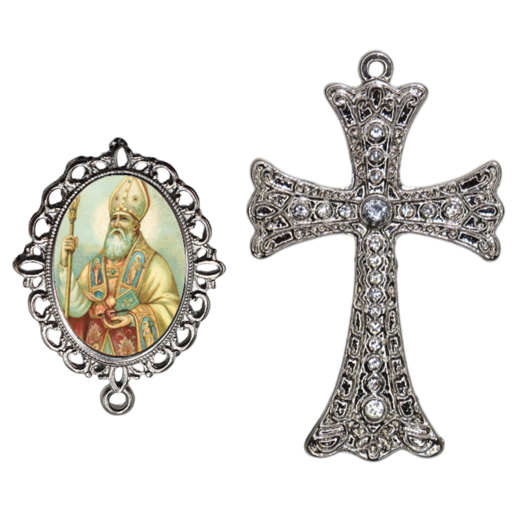 Crucifixo Para Terço de Noiva Relicario Santo Agostinho Peças para Montar Terços Catolicos Casamento Artesanato