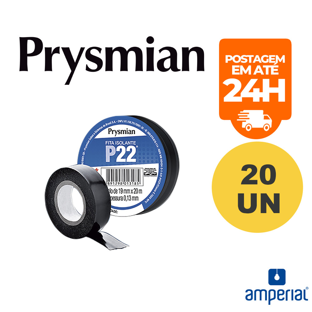 Kit 20 Fita Isolante Prysmian P22 19mm x 20 metros Preta