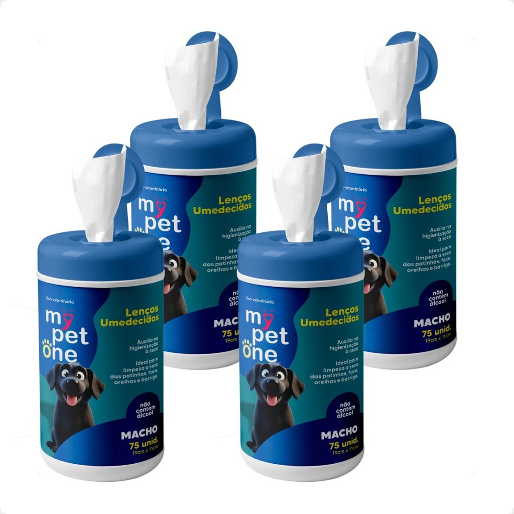 Kit 4 Lenço Umedecido Machos Mypetone - 75 Unidades