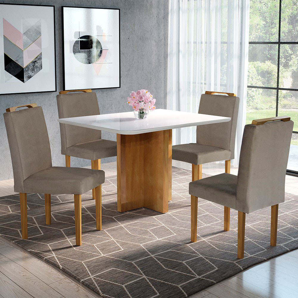 Conjunto Sala de Jantar Mesa e 4 Cadeiras Jade Móveis Mundial