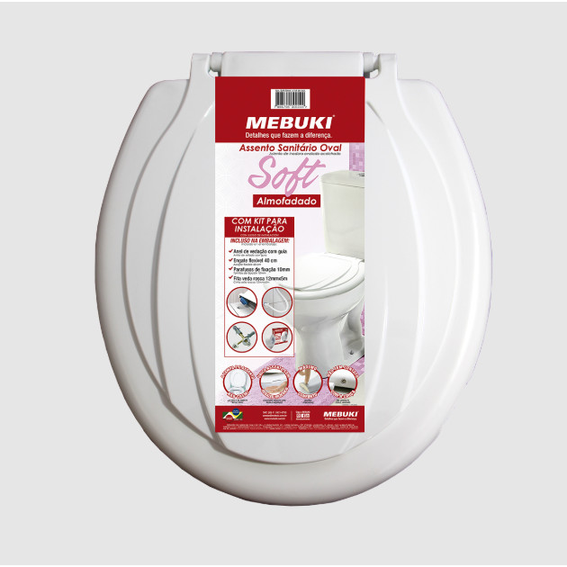 ASSENTO SANITÁRIO OVAL SOFT ALMOFADADO C/ KIT INSTALAÇÃO | MEBUKI