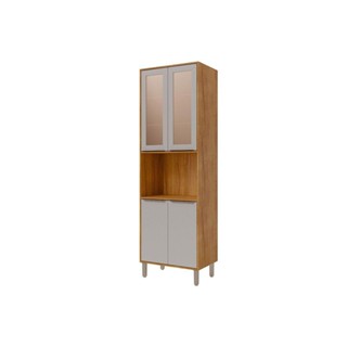 Paneleiro de Cozinha Cristaleira Celeste c/ 4 Portas (2 c/ Vidro Reflecta) e 1 Nicho 70cm Cinamomo/Off White - MGM em Oferta na Shopee