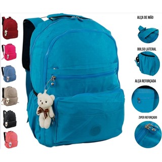 Mochila Grande Masculina Feminina Chaveiro Urso 03 Impermeável Colorida Escolar Faculdade