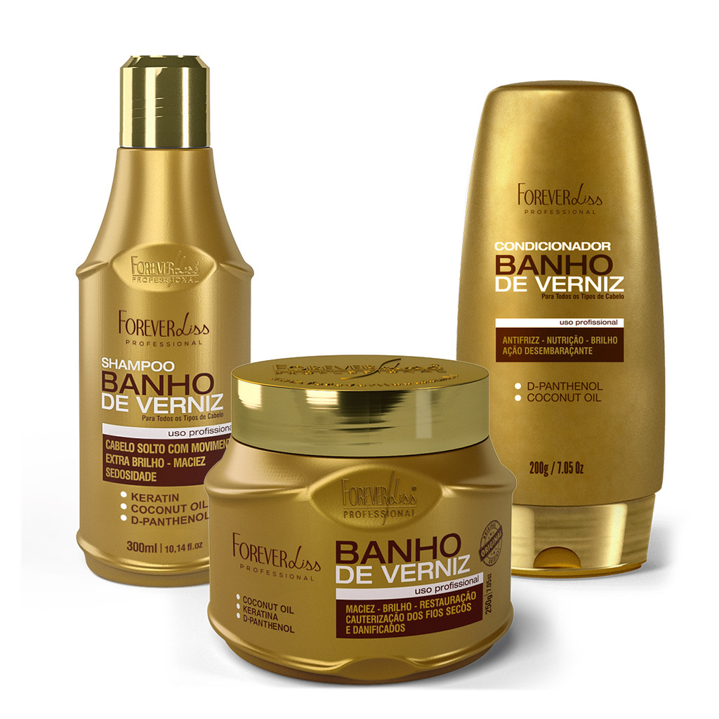 Kit Banho De Verniz Com Shampoo Condicionador E Máscara 250G Forever Liss