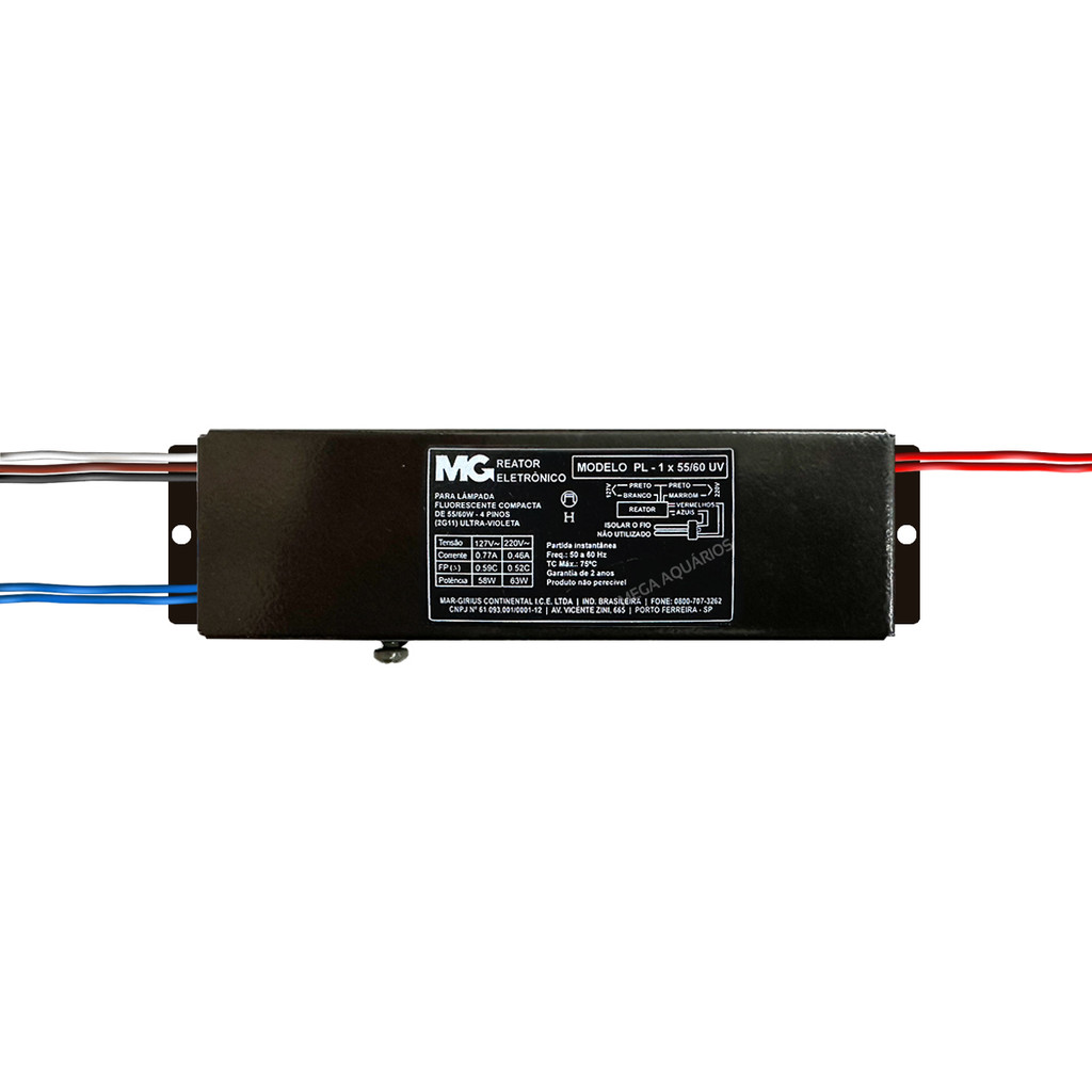 Reator 55w Margirius eletronico bivolt para 1 lâmpada uv ultravioleta germicida uva uvb 4Pinos 55w