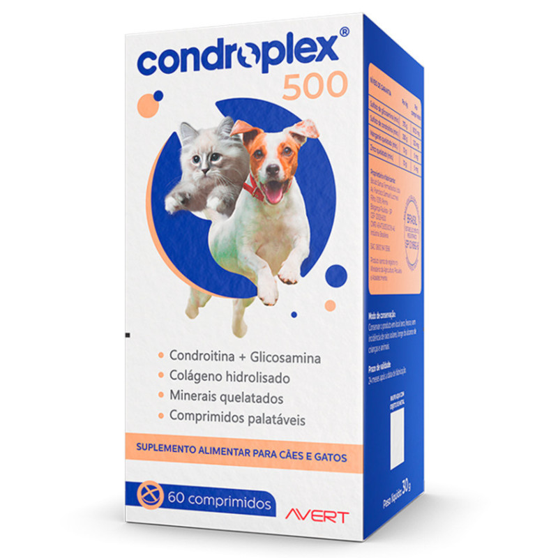 Suplemento Alimentar Condroplex 500 para Cães e Gatos Com 60 Comprimidos