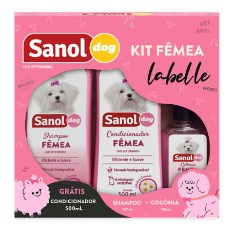 Kit Conjunto Femea Labelle (Shampoo 500ml + Condicionador 500ml + Colônia 120ml) - Sanol Dog