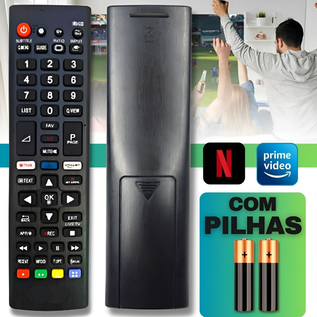 Controle Remoto Compatível Smart Tv Universal Com Acesso Rapido a Netflix Amazon Com PILHAS