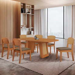 Mesa Carolina 180 Tampo MDF Canto Copo 6 Cadeiras Copper Premium Moderna Mobilia