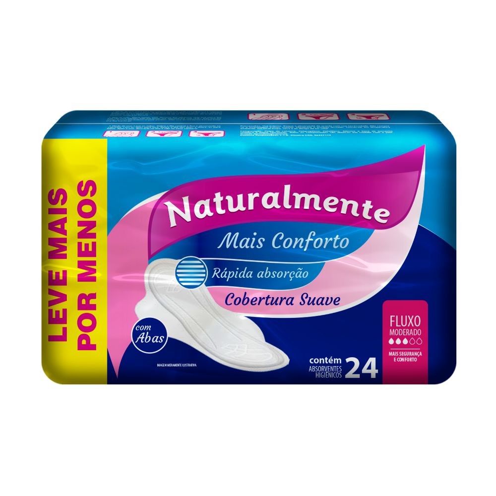 Absorvente Íntimo Suave C/Abas Fluxo Moderado 24un Evergreen