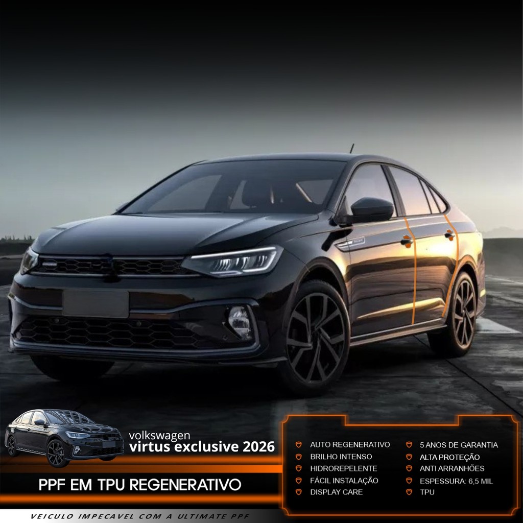 Película PPF Proteção Kit Portas Volkswagen Virtus Exclusive 2026 Transparente TPU Anti Risco