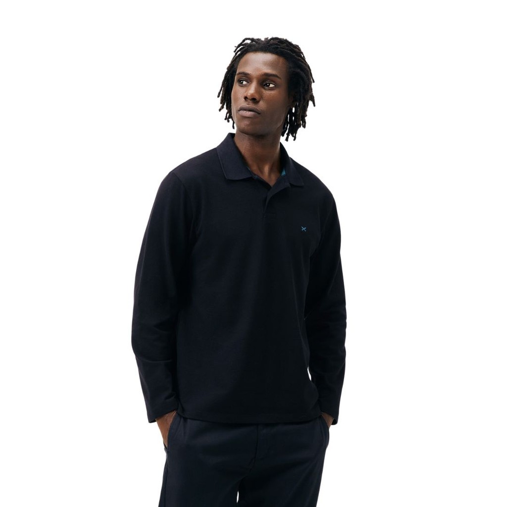 Camisa Hering Polo Manga Longa Bordada Preta Piquet em Oferta na Shopee