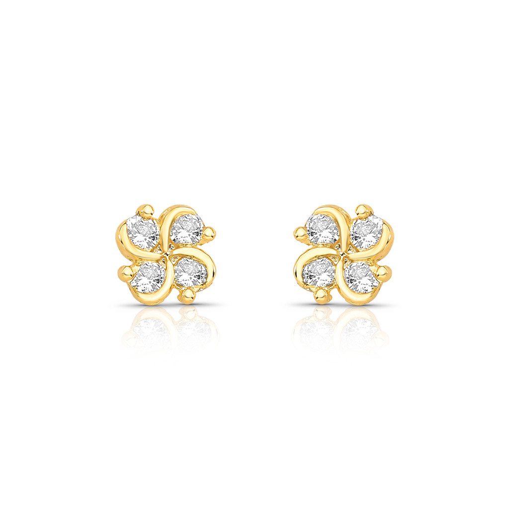 Brinco flor de zircônia banhado a ouro Muk Joias delicado