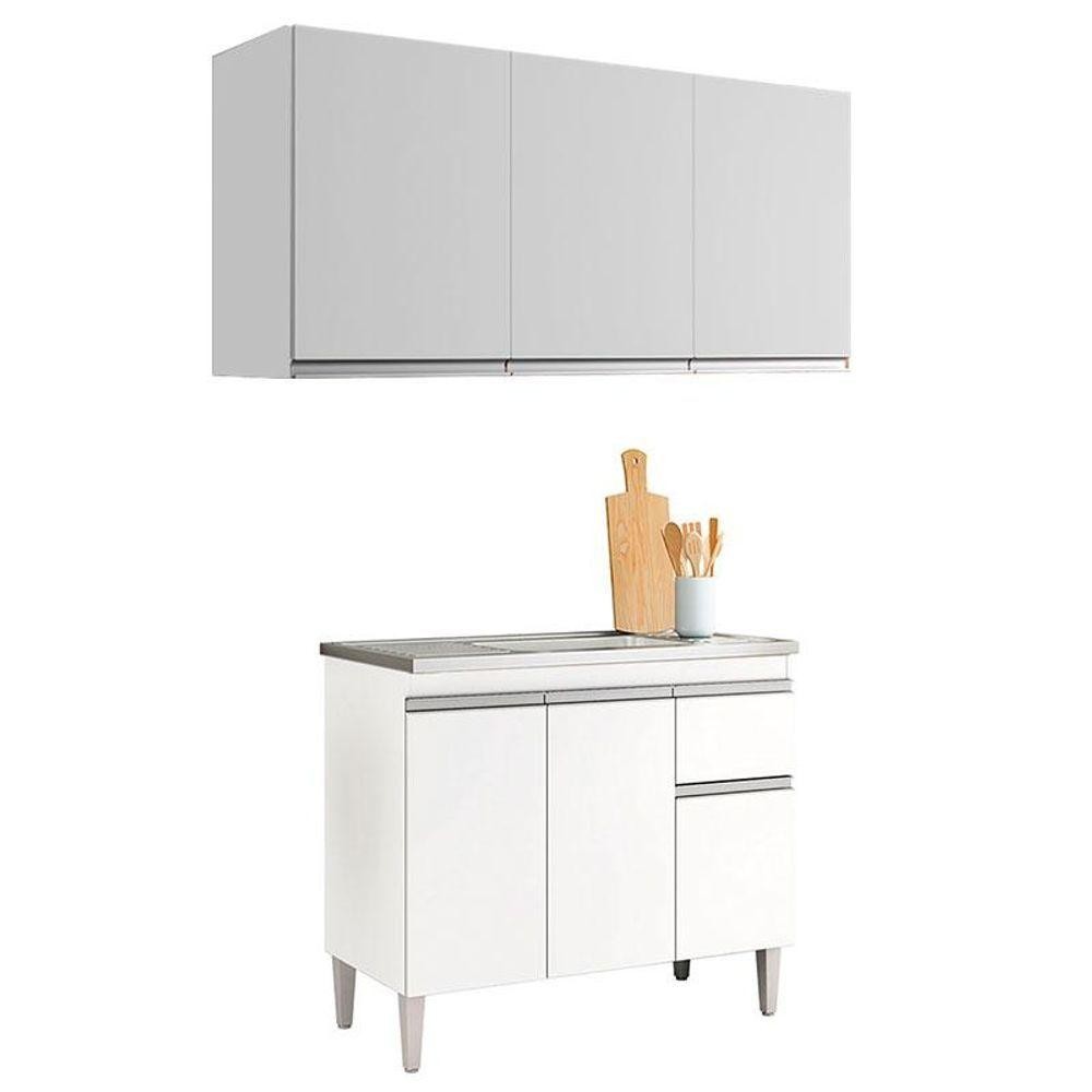 Balcão De Pia Tatiane 100cm E Armário Aéreo Andréia 3 Portas Branco Brilho - Ajl em Oferta na Shopee