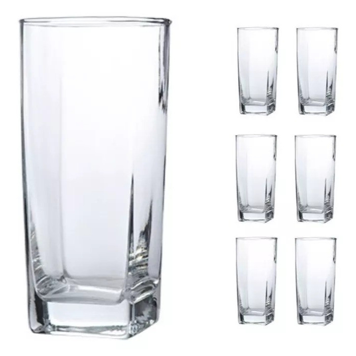 Jogo 6 Copos de Vidro Quadrado Luxo Texas 320ml