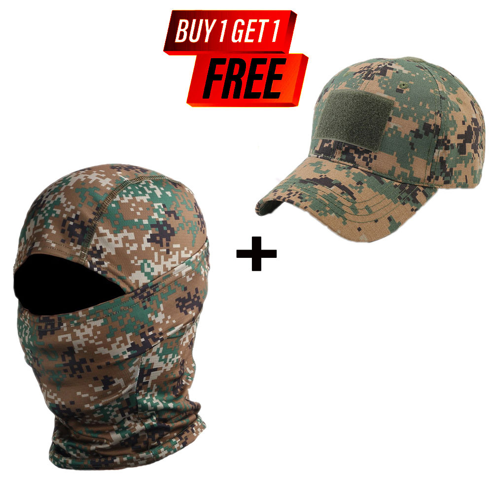 Compre 1 Leve 1 Balaclava + Boné Camuflado Para Pesca BalaclavaCaps Masculino Camuflagem Ao Ar Livre Chapéu De Selva Cam