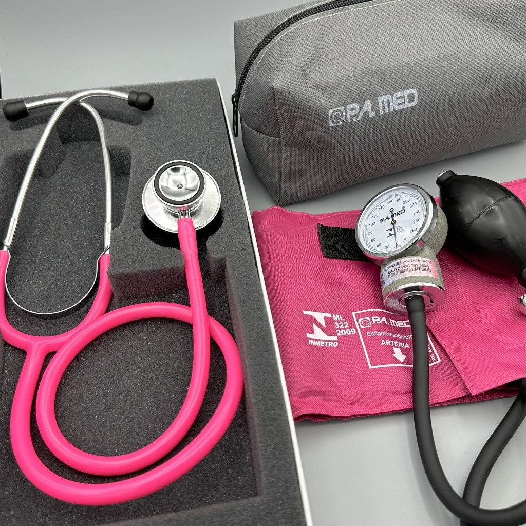 Kit Enfermagem Acadêmico Rosa Esteto Duosson Esfigmo Com Bolsa P.A Med